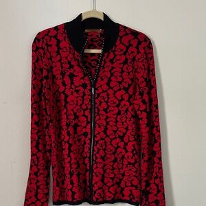 Belldini Red and Black Patterned Bomber Jacket